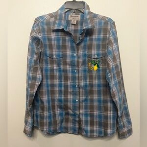 Wrancher by Wrangler Womens XXL Custom Stitch Blue Gray Western Pearl snap Shirt